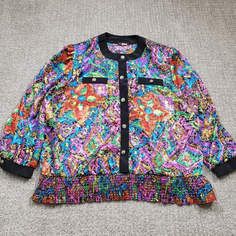 CB Collections Blouse Womens XL Multicolor 80s Vintage Geometric Rayon Artsy Top